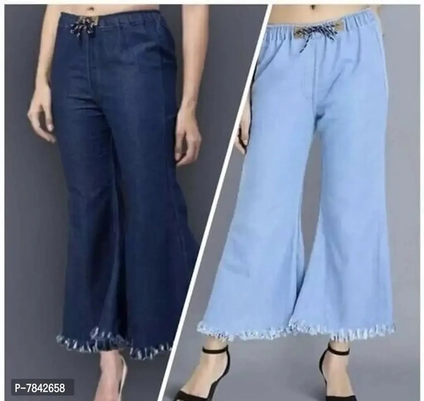 Martin Latest Joggers And Palazzo Fit Women Denim Combo Blue Jeans For Girls Ladies (Combo Pack of 2) - 28