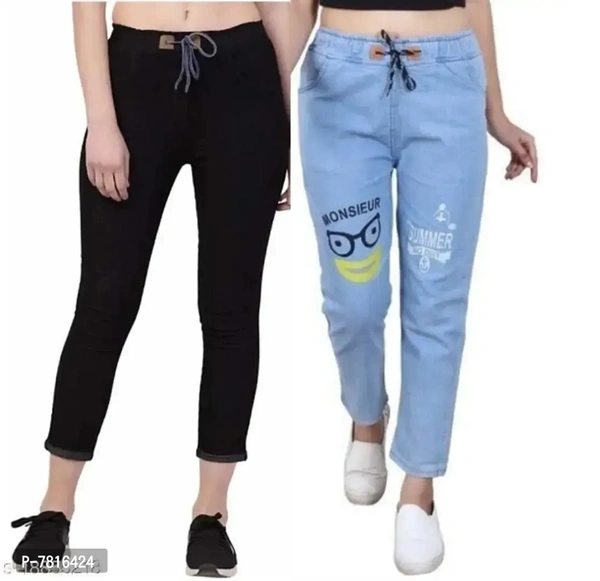 Martin Latest Black Joggers For Women Denim Combo Blue Jeans For Girls Ladies (Pack of 2) - 28