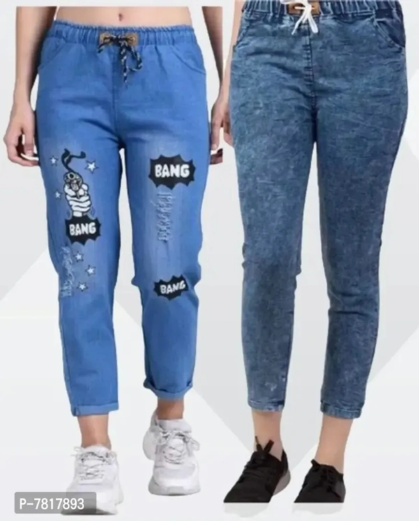 Martin Latest Joggers Fit Women Denim Combo Blue Jeans For Girls Ladies (Pack of 2) - 30