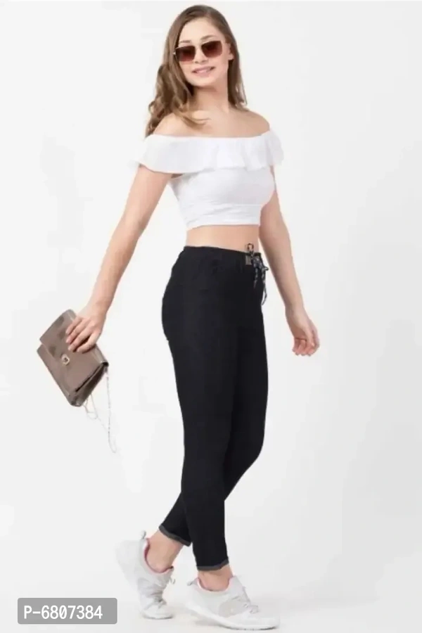 Trendy Martin Joggers Fit Women Denim Light Black Jeans For Girls - XS