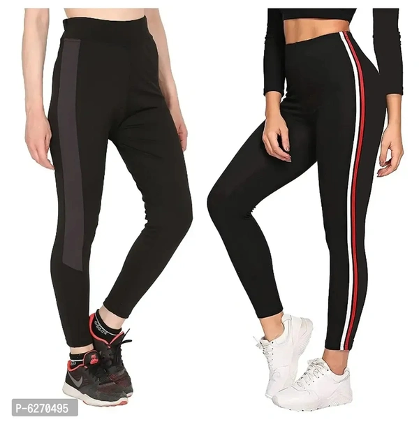 Elegant Cotton Stretchable Striped Jeggings For Women And Girls- 2 Pieces