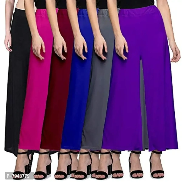 STYLE PITARA Women's Loose Fit Palazzos Pack of 6 (SP_SYNPALAZZO_6_BPMBLGREYPURPLE, Assorted, Free Size)