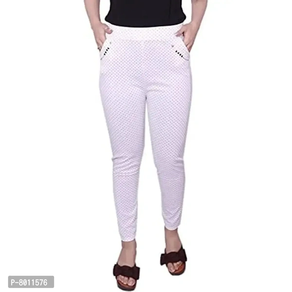 Nylaro Free Size(Waist Size 26-32 inches) Stretchable Polka Dots White Jegging - XL