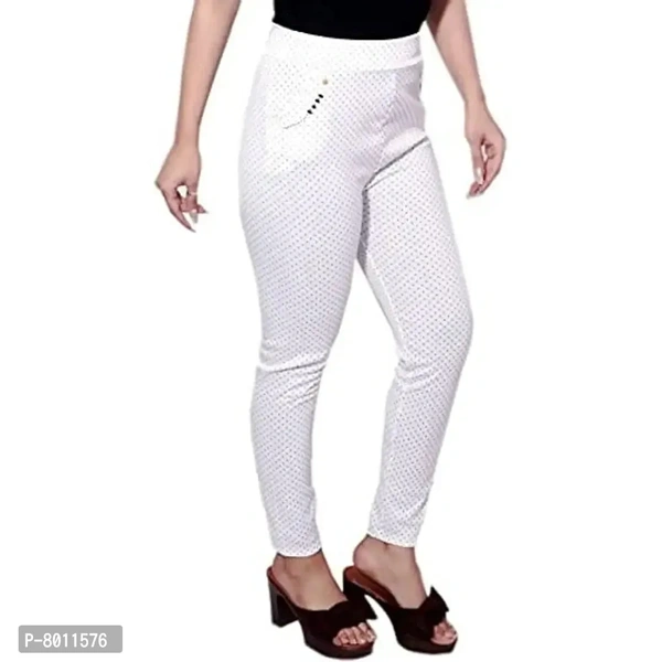 Nylaro Free Size(Waist Size 26-32 inches) Stretchable Polka Dots White Jegging - XL