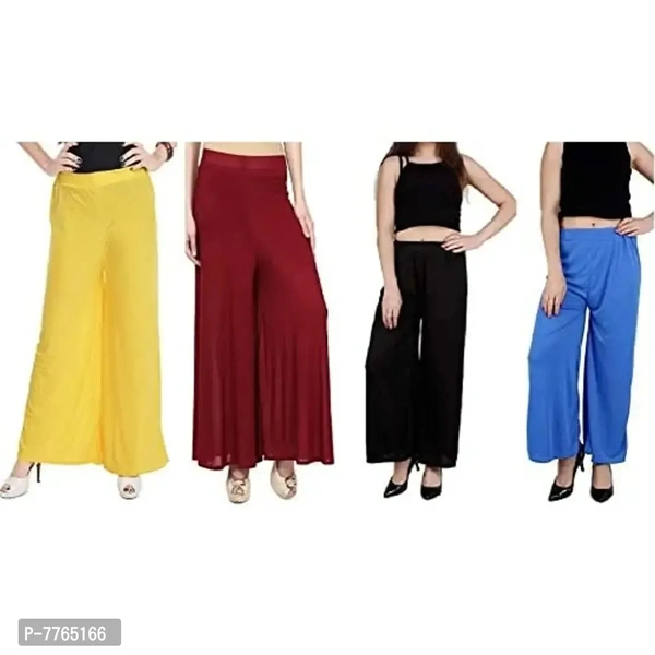 Aglobi Womens Cotton Lycra Palazzo Pant Pack of 4 Free Size (Free Size, B,BL,Y,M)