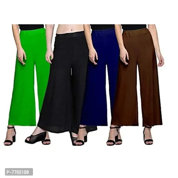 Aglobi Womens Cotton Lycra Palazzo Pant Pack of 4 Free Size (Free Size, Green,blacknavy,Brown) - 30