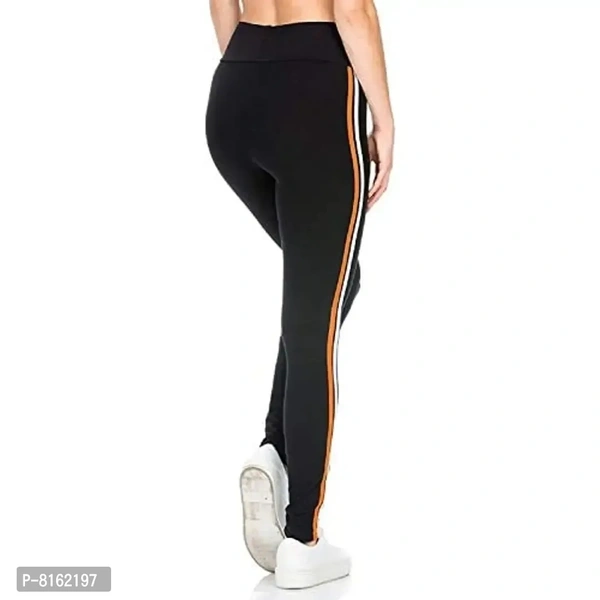 FITG18 Women's Slim Fit Poly Cotton Tights (FITG18_Black Orange|White _Free Size)