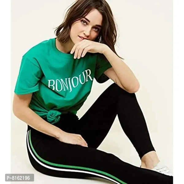 FITG18 Women's Slim Fit Poly Cotton Tights (FITG18_Black Green|White _Free Size)