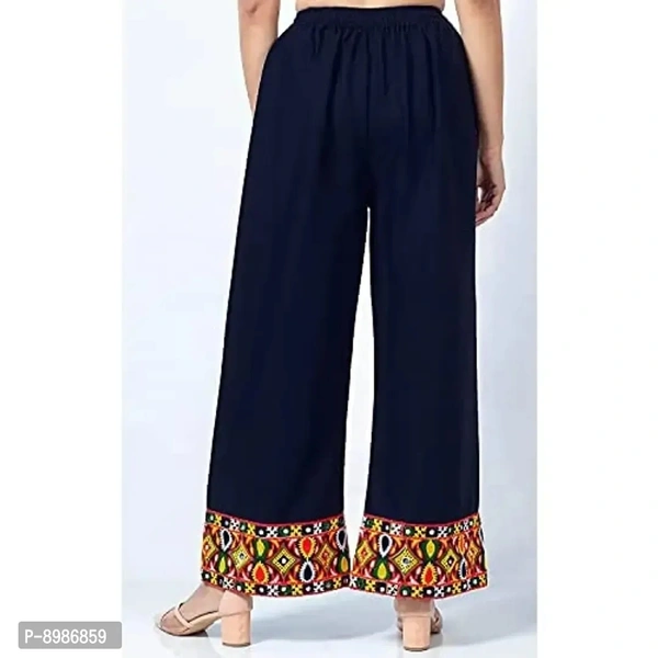 SIRTEX EAZY Tradional Heavy Lace Border Palazzo Pants for Women Rayon Palazzo, Heavy Embroidery Mirror Work at Bottom(Free Size) (Blue) - XL
