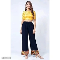 SIRTEX EAZY Tradional Heavy Lace Border Palazzo Pants for Women Rayon Palazzo, Heavy Embroidery Mirror Work at Bottom(Free Size) (Blue) - XL