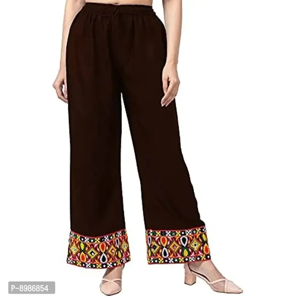 SIRTEX EAZY Tradional Heavy Lace Border Palazzo Pants for Women Rayon Palazzo, Heavy Embroidery Mirror Work at Bottom(Free Size) (Pink)