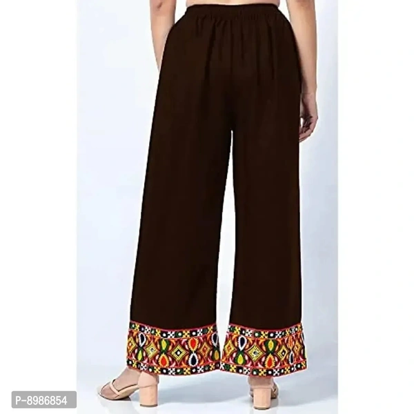 SIRTEX EAZY Tradional Heavy Lace Border Palazzo Pants for Women Rayon Palazzo, Heavy Embroidery Mirror Work at Bottom(Free Size) (Pink)