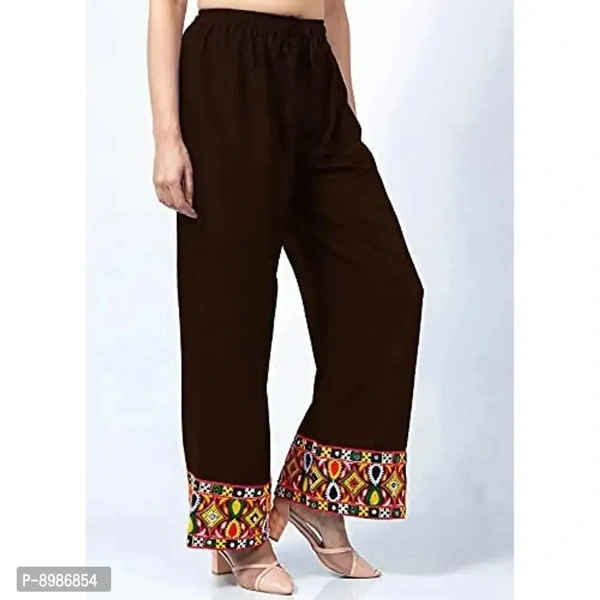 SIRTEX EAZY Tradional Heavy Lace Border Palazzo Pants for Women Rayon Palazzo, Heavy Embroidery Mirror Work at Bottom(Free Size) (Pink)