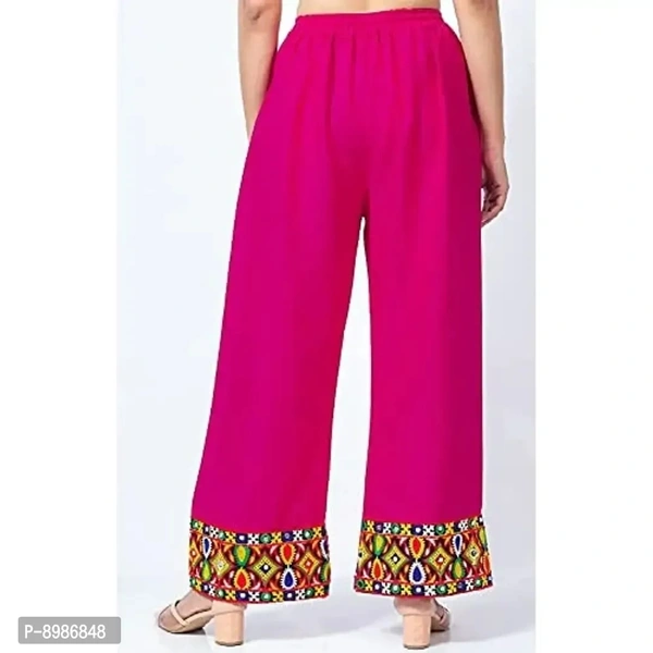 SIRTEX EAZY Tradional Heavy Lace Border Palazzo Pants for Women Rayon Palazzo, Heavy Embroidery Mirror Work at Bottom(Free Size) (Pink)