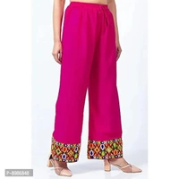 SIRTEX EAZY Tradional Heavy Lace Border Palazzo Pants for Women Rayon Palazzo, Heavy Embroidery Mirror Work at Bottom(Free Size) (Pink)