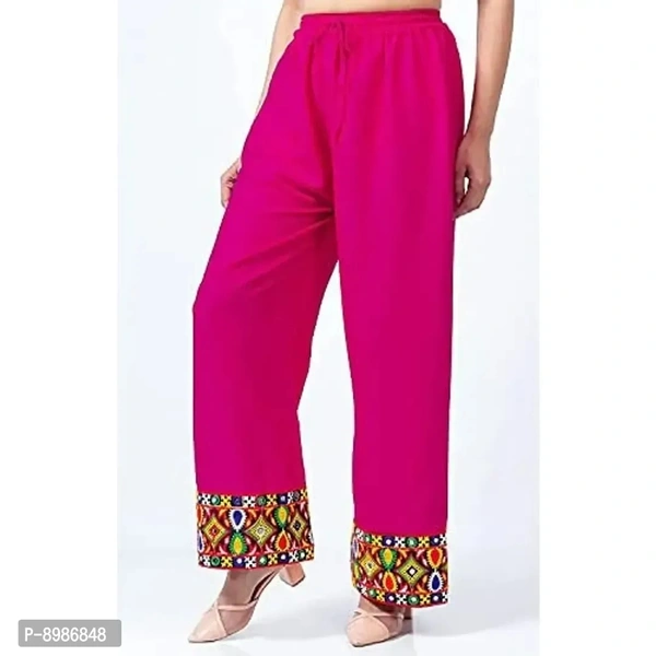 SIRTEX EAZY Tradional Heavy Lace Border Palazzo Pants for Women Rayon Palazzo, Heavy Embroidery Mirror Work at Bottom(Free Size) (Pink)