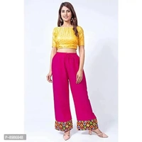 SIRTEX EAZY Tradional Heavy Lace Border Palazzo Pants for Women Rayon Palazzo, Heavy Embroidery Mirror Work at Bottom(Free Size) (Pink)