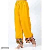 SIRTEX EAZY Tradional Heavy Lace Border Palazzo Pants for Women Rayon Palazzo, Heavy Embroidery Mirror Work at Bottom(Free Size) (Yellow)