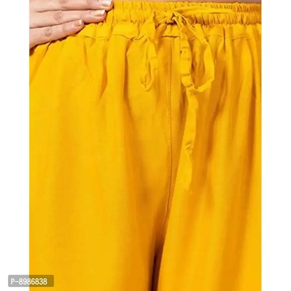 SIRTEX EAZY Tradional Heavy Lace Border Palazzo Pants for Women Rayon Palazzo, Heavy Embroidery Mirror Work at Bottom(Free Size) (Yellow)