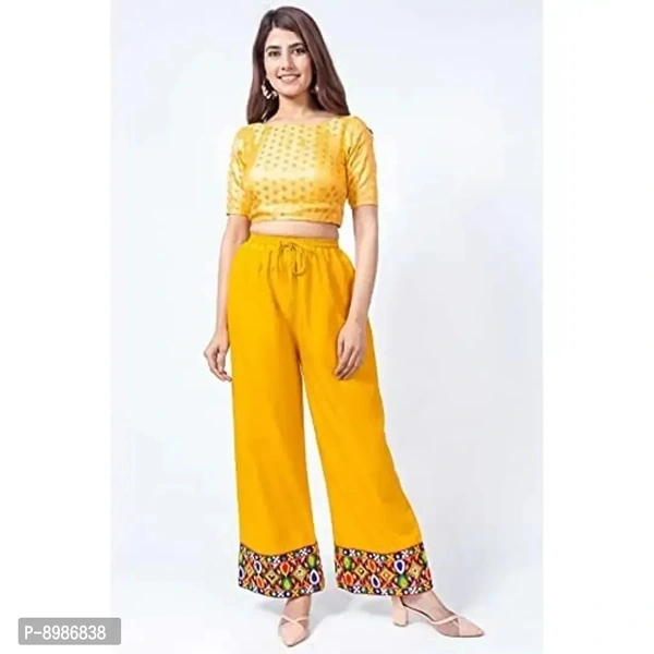 SIRTEX EAZY Tradional Heavy Lace Border Palazzo Pants for Women Rayon Palazzo, Heavy Embroidery Mirror Work at Bottom(Free Size) (Yellow)