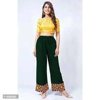 SIRTEX EAZY Tradional Heavy Lace Border Palazzo Pants for Women Rayon Palazzo, Heavy Embroidery Mirror Work at Bottom(Free Size) (Bottle Green)