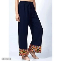 SIRTEX EAZY Tradional Heavy Lace Border Palazzo Pants for Women Rayon Palazzo, Heavy Embroidery Mirror Work at Bottom(Free Size) (Black)