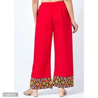 SIRTEX EAZY Tradional Heavy Lace Border Palazzo Pants for Women Rayon Palazzo, Heavy Embroidery Mirror Work at Bottom(Free Size) (Red)