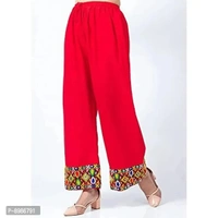 SIRTEX EAZY Tradional Heavy Lace Border Palazzo Pants for Women Rayon Palazzo, Heavy Embroidery Mirror Work at Bottom(Free Size) (Red)