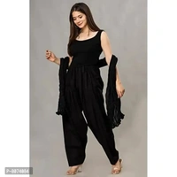 ENDFASHION Women's Cotton Blend Semi Patiala Salwar with Dupatta Set Free Size || SEMI Patiala || SEMI Patiala Pants || Solid Cotton Patiala || Patiyala || (Black) - Black, 42