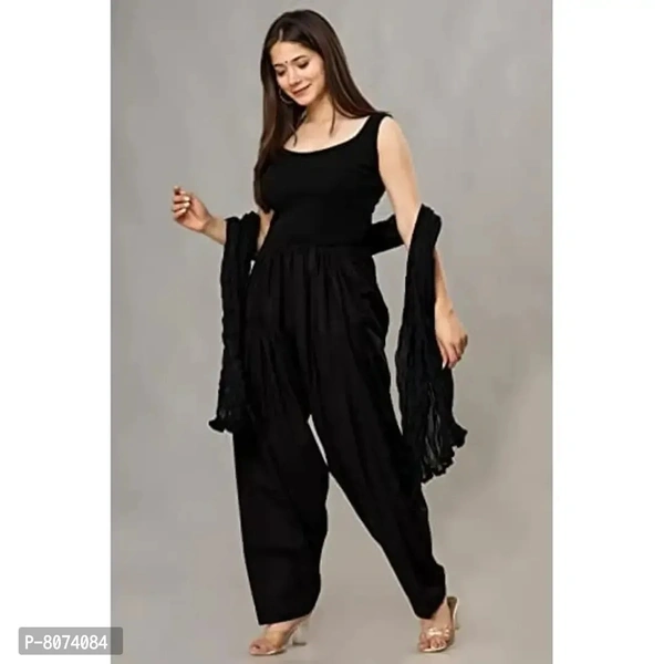 ENDFASHION Women's Cotton Blend Semi Patiala Salwar with Dupatta Set Free Size || SEMI Patiala || SEMI Patiala Pants || Solid Cotton Patiala || Patiyala || (Black) - Black, 42