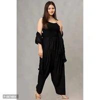 ENDFASHION Women's Cotton Blend Semi Patiala Salwar with Dupatta Set Free Size || SEMI Patiala || SEMI Patiala Pants || Solid Cotton Patiala || Patiyala || (Black) - Black, 42