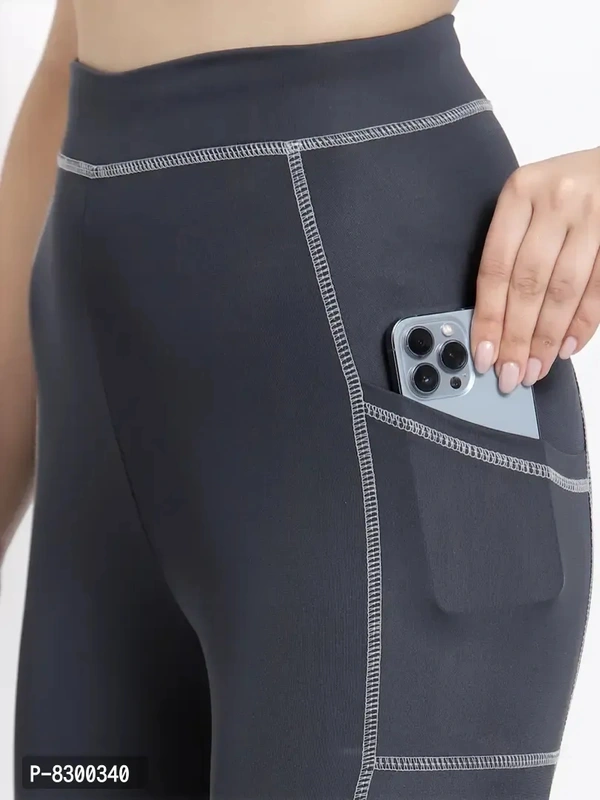 Elegant Poly Lycra Solid Sports Tights For Women - S