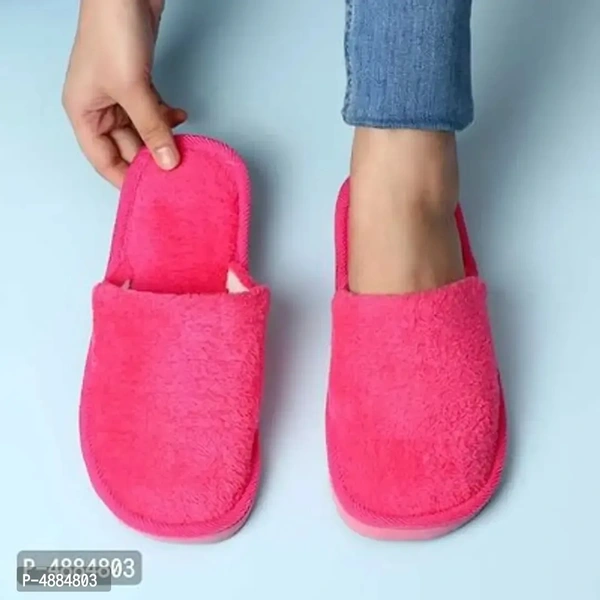 Stunning Pink Fur Solid Room Slippers For Women - 8