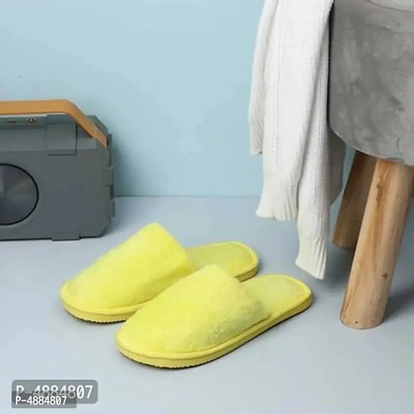 Stunning Yellow Fur Solid Room Slippers For Women - 6
