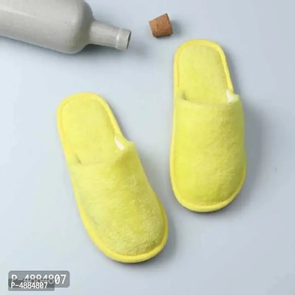 Stunning Yellow Fur Solid Room Slippers For Women - 6