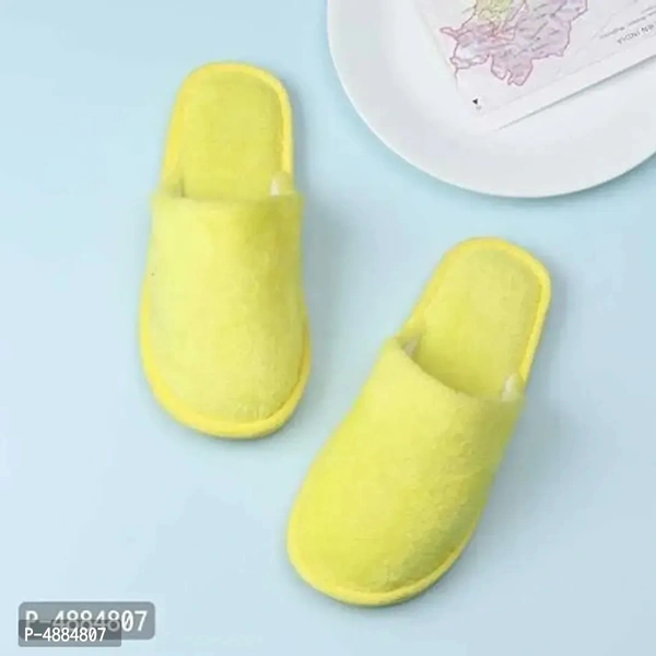 Stunning Yellow Fur Solid Room Slippers For Women - 6