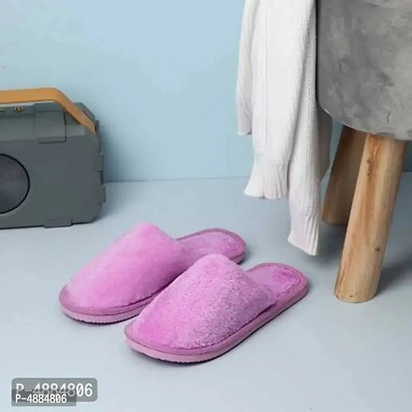 Stunning Purple Fur Solid Room Slippers For Women - 3