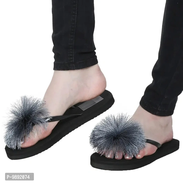 Elegant Grey Synthetic Solid Flip Flops For Women - 8