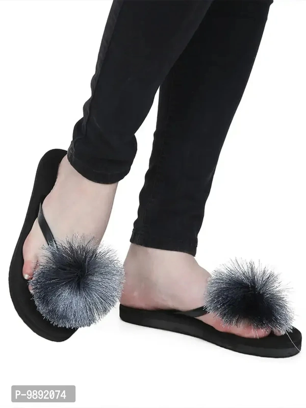 Elegant Grey Synthetic Solid Flip Flops For Women - 8
