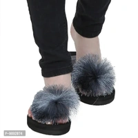 Elegant Grey Synthetic Solid Flip Flops For Women - 8