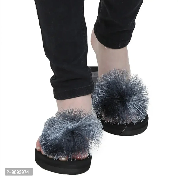 Elegant Grey Synthetic Solid Flip Flops For Women - 8
