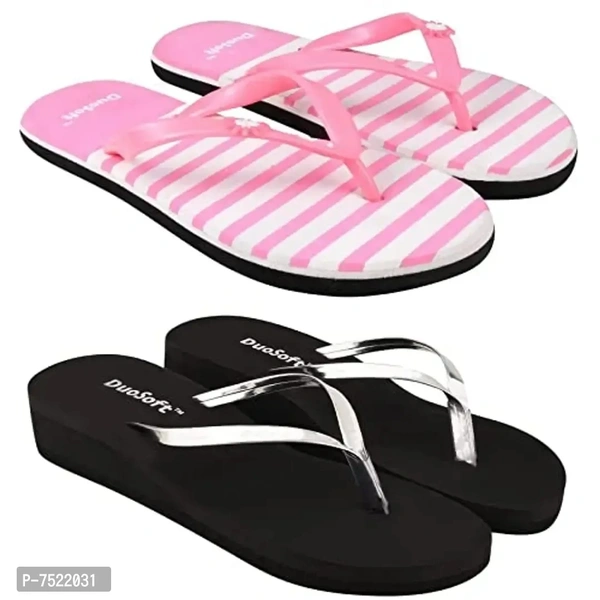 Duosoft EVA Padded Heel Flip Flop Slippers for Women & Girls – Pack of 2 - 5