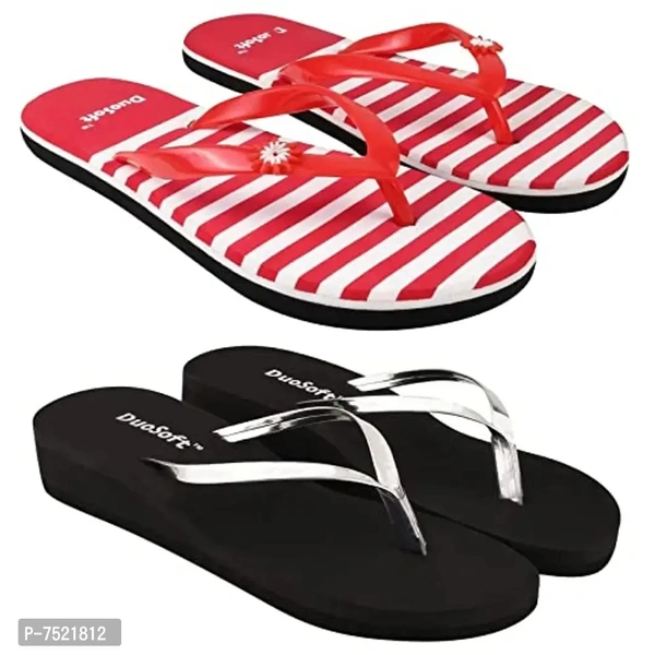 Duosoft EVA Padded Heel Flip Flop Slippers for Women & Girls – Pack of 2 - 5