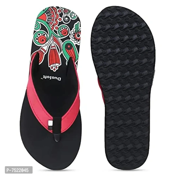 Duosoft Stylish Comfort Super Soft, Fabrication Flip Flop Slippers For Womens Girls, Material: Eva, (Ds-002-Mix_Ds-009-Blk), Size: 4 To 8, Pack Of 2.Size:  - 7