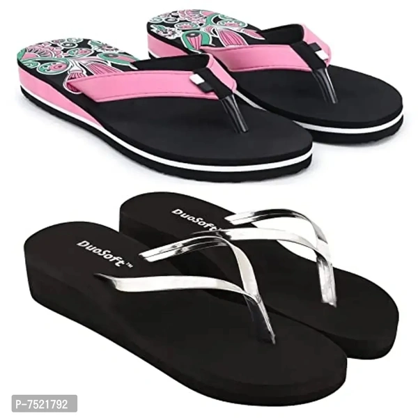 Duosoft Stylish Comfort Super Soft, Fabrication Flip Flop Slippers For Womens Girls, Material: Eva, (Ds-002-Mix_Ds-009-Blk), Size: 4 To 8, Pack Of 2. - 5