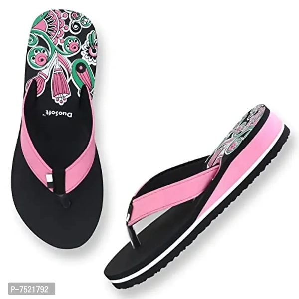Duosoft Stylish Comfort Super Soft, Fabrication Flip Flop Slippers For Womens Girls, Material: Eva, (Ds-002-Mix_Ds-009-Blk), Size: 4 To 8, Pack Of 2. - 5