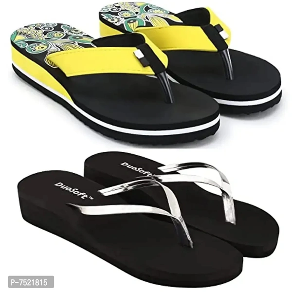 Duosoft Stylish Comfort Super Soft, Fabrication Flip Flop Slippers For Womens Girls, Material: Eva, (Ds-002-Mix_Ds-009-Blk), Size: 4 To 8, Pack Of 2. - 8