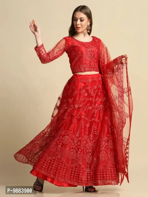 Women Net Semi Stitched Lehenga Choli