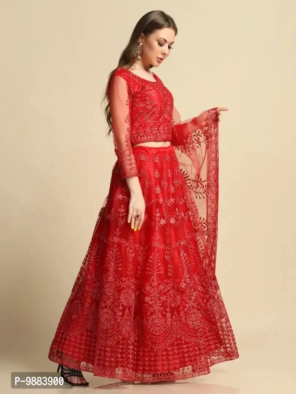 Women Net Semi Stitched Lehenga Choli