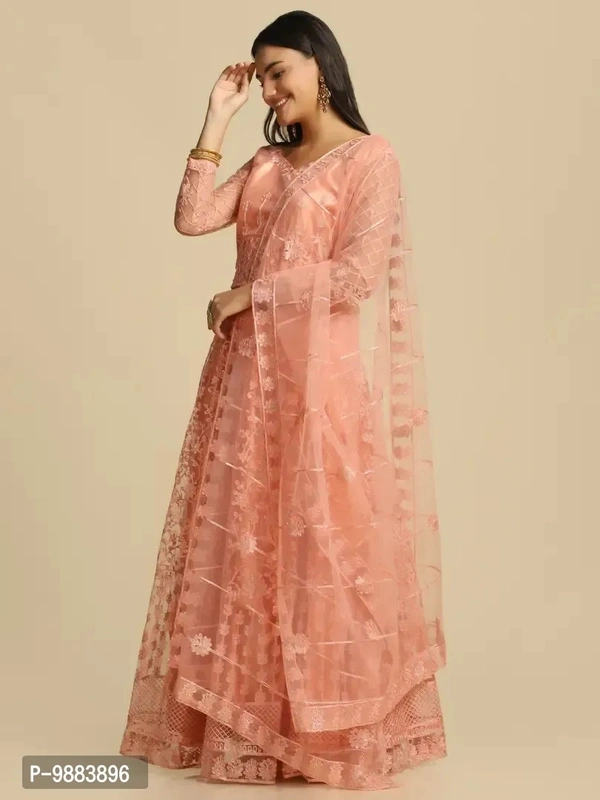Women Net Semi Stitched Lehenga Choli
